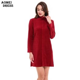 Women Turtleneck Winter Velvet Dress S M L XL 2XL Female Warm Velour Zipper Long Sleeves Dresses Womens Clothes Robes Tunics 210416