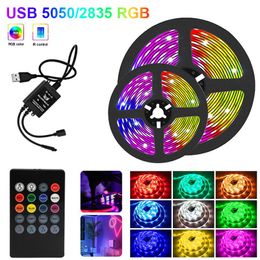 Strips LED Strip 2835 IP20 RGB Light Flexible Ribbon Stripe DC 5V Diode Tape IR Controller AdapterLED StripsLED