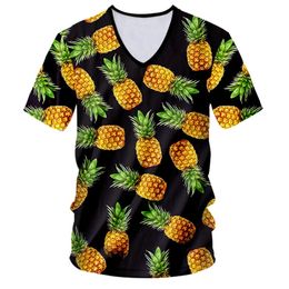 Custom Tshirt Men Hipster Short Sleeve V neck T shirts Unisex 3D Pineapple Full Print Aloha Hawaiian Summer Hip Hop Tees S-7XL 220619