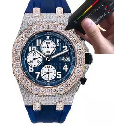 Designer Watch Automatic Moissanite Diamonds Watch Blue Dial ETA Movement Rose Gold and Silver Quality Mens Luxury Full Ice Strap Box and