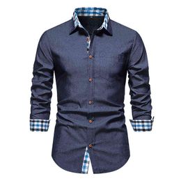 Mens Casual Long Sleeve Dress Shirts Hipster Cowboy Denim Shirt Men Work Business Casual Social Shirt Male Chemise Homme XXL L220704