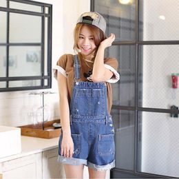 Women's Jumpsuits & Rompers Short Denim Overalls Women Jumpsuit High Waist Casual Jeans Playsuit Washed Salopette Straps 2022 Summer RomperW