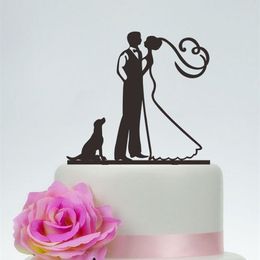 Personalised Acrylic Blake Groom And Bride Topper with the DogCustom Dog TopperCouple Silhouette Wedding Cake Decor D220618