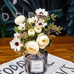 Decorative Flowers & Wreaths Korean-Style 12-Head Small Bouquet Of Roses Bride Holding Simulation Home Decoration Table DecorDecorative