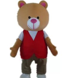 High quality hot a bear mascot costume with a white shirt and red vest for adult to wear