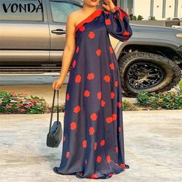 Women Summer Sundress Floral Print Party Maxi Dress VONDA Vintage Style One Shoulder Sexy Dresses Bohemian Beach Vestidos 226014