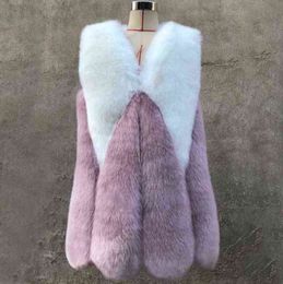 Womens Patchwork Sleeveless Faux Fur Waistcoat Vest Winter Gilet Coat Jacket B2 T220810