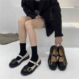 Dress Shoes Ladies Retro Elegant Designer Buckle Strap Mary Jane Cute Chunky Platform Black White Leather Pumps Women Gothic Flats 220518