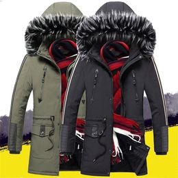 Giacca invernale da uomo Parka Cappotto lungo Giacca da esterno Collo in pelliccia Cappotto antivento con cappuccio Giacche da uomo Cappotto caldo slim fit 201119