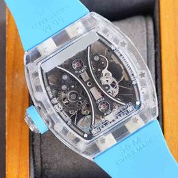 Relógios Designer de relógios Designer de luxo Mechanical Watch Mechanical Milles Business Leisure RM53-02 Totalmente automático de vidro de neve fita Swiss M
