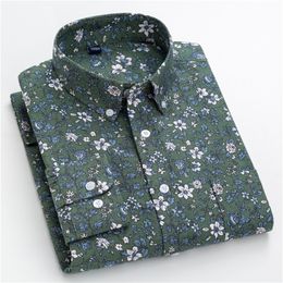 Plus Size 7xl Cotton Oxford Shirt for Men Long Sleeve Print Business Mens Casual Shirts Floral Regular Fit Fashion With Pocket 220322