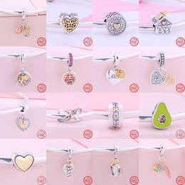 925 Sterling Silver Dangle Charm Fashion Beads Golden Heart-Shaped Birthday Candle Pendant Beads Bead Fit Pandora Charms Bracelet DIY Jewellery Accessories