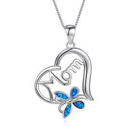 Pendant Necklaces Charm Female Blue Opal Necklace Rose Gold Silver Colour Chain For Women Cute Heart Butterfly NecklacePendant