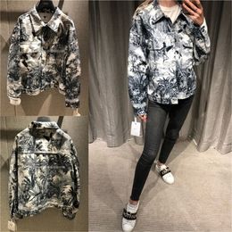 Big brand heavy craft printing motorcycle style women's coat jacket New women's winter long sleeve fashion denim short coat 201019