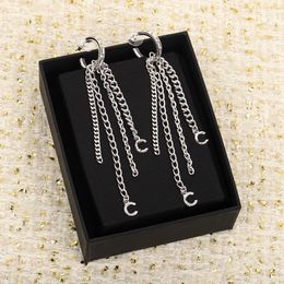 2022 Top quality Dangle drop earring tassel design with diamond in platinum Colour plated for women wedding Jewellery gift have box stamp PS4055A