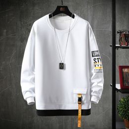 2022 Moda Harajuku Sweatshirts Erkekler Düz Renk Kapüşonlular Erkekler Bahar Sonbahar Hoody Sıradan Sokak Giyim Adam Gündelik O boyun kazak L220801