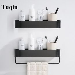 Bathroom Shelf With Towel Bar Nail Free Aluminum Shower BlackSilver Shampoo Holder Basket Corner shelf Y200407