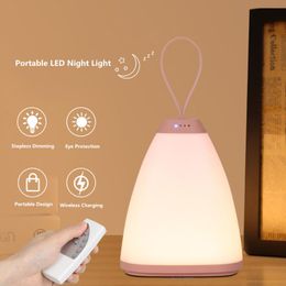 Night Lights Portable LED Light Lantern With Wireless Fast Charger Touch Remote Control Dimmable Bedside Lamp For Children Baby GiftNight