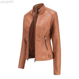 Spring Autumn PU Leather Jacket Women High Street Solid Slim Faxu Leather Coats Elegant Moto Biker Jackets Female Outerwear L220801