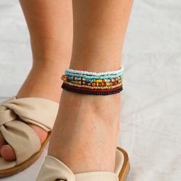 7Pcs Boho Handmade Seed Beaded Anklet Bracelets Women Summer Beach Elastic Ankle Barefoot Y2K Female Foot Jewellery Accessories