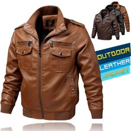 Spring autumn Men's Motorcycle Leather Jacket Biker Outwear Casual Slim Jacket Men Leather Jackets Design Bomber Coat 201127