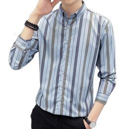 Men's Casual Shirts Fashion Striped Cuff Dress Long Sleeve Mens Business Formal Shirt With Cufflinks Tuxedo Wedding ClothingMen's