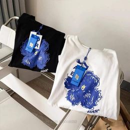 Men's T-Shirts ADER ERROR 2022 High-quality Long-sleeved T-shirt 1:1 Blue Flower Graffiti Round Neck Sports Bottoming Shirt Unisex