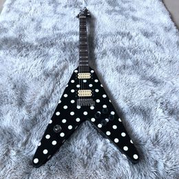 Factory Customised high quality black white electric guitar Silver metal parts electric guitar free delieved