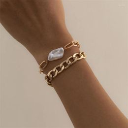 Link Chain 2 Piece Set Of Hip-Hop Style Cuban Bracelet Creative Baroque Shaped Pearl Pendant Gift For Ladies Jewellery Fawn22