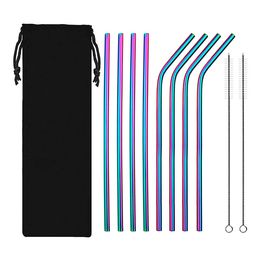 10-Pack Reusable Stainless Steel Metal Straws with Case - Long Drinking Straws for Home Party Wedding Bar Drinking Tools Barware 2 Cleaning