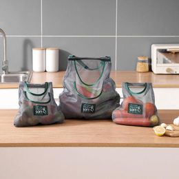 Storage Bags 3-Pack Reusable Grocery Bag Fruit Vegetable Produce Washable Hangable Portable Cotton Mesh Kitchen Toys Sundries Eco