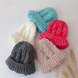 Warm Baby Winter Hats for Kids Twist Knitted Cap Solid Colour Children Boys Girls Crochet Bonnet Beanie