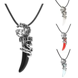 Pendant Necklaces Men Wolf Tooth Necklace Crystal Moon Rope Chain Vintage Stainless Steel Teeth Jewelry Punk NecklacePendant NecklacesPendan