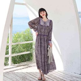 Good Guality Vintage Printing Ribbon Plaid Collar Maternity Dress Long Sleeves Pregnant Woman Bohemian Loose Dress Chiffon Dress J220628