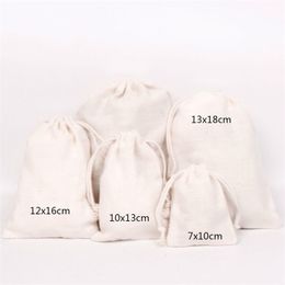 50PCS Pouch Jewelry Packaging Pure Cotton Drawstring Party Makeup Wedding Storage Gift Cloth Packing Bag Custom 220613