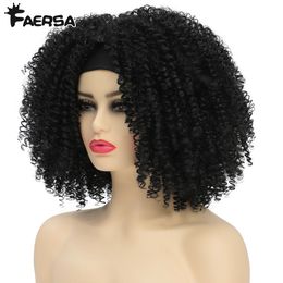 Headband Wig Short Hair Afro Kinky Curly Synthetic Natural Wigs For Black Women Glueless Cosplay Drag Queen Black Wig Faersafactory direct