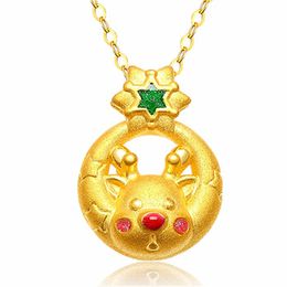 18k Yellow Sand Gold Pendant Necklace for Women Fine Jewelry Gift Love Pendant Chain Gold Necklace Christmas Day Elk Necklaces