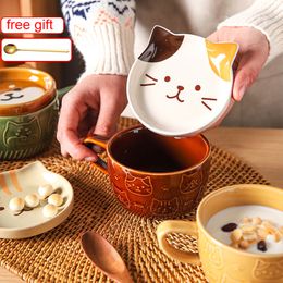 Ceramics Cute Cat Cup Shiba Inu Coffee Cups Mug with Lid Personality Gift Household Cartoon Kawaii Kids Breakfast Oat Milk Mugs CX220513