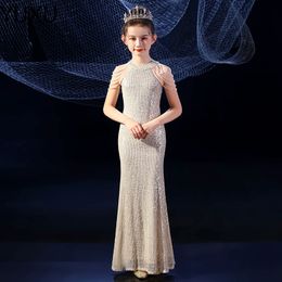 2023 Luxury Silver Bling Sequin Girls Pageant Dresses Fluffy Off the Shoulder Ruched Flower Girl Dresses Ball Gowns Party Dresses for Girls