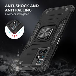 Double Layer Rough Armour Shockproof Cases for Xiaomi Redmi 10 Magnetic Metal Finger Ring Plastic Rubber Holder Back Cover