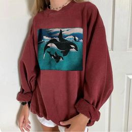 Women's Hoodies & Sweatshirts Oversized Women Crewneck Ocean Print Pullovers Autumn Harajuku Aesthetic Tracksuit Couple Moletom