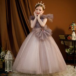 Elegant Flower Girls Dresses Appliques Tulle Sequined Girls Pageant Gowns with Pearls Girls First Holy Communion Birthday Wear
