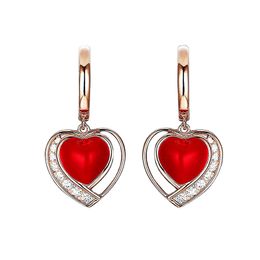 Dangle & Chandelier Women's Hearts Earring Sterling Silver Rose Gold Plated Red Enamel Craft Romantic Style For Gifts Mother Girlfriend