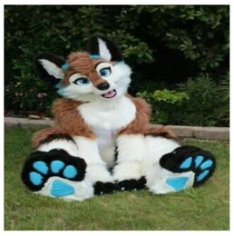 High quality Halloween Long Fur Husky Dog Fox Fursuit Mascot Costume for adult to wear