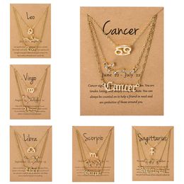 3Pcs/Set Cardboard Star Zodiac Sign Pendant Gold Color 12 Constellation Necklace Aries Cance