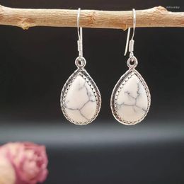 Dangle & Chandelier Vintage Water Drop Earrings For Women Boho White Turquoise Silver Color Carved Metal Manual WomenDangle Mill22