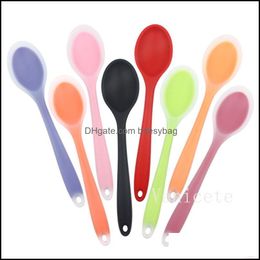 Spoons Flatware Kitchen Dining Bar Home Garden One Piece Solid Colour Sile Children Rice Spoon Portable Silica Gel Soup Dhn3T