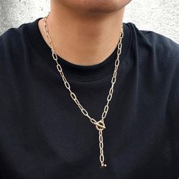 Choker Chokers Lacteo Punk Geometric OT Buckle Deocr Necklaces For Women Men Hip Hop Gold Colour Chain Tassel Necklace Party Jewellery