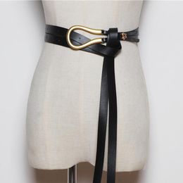 Belts Light Gold Weight Alloy Buckle Knotted Belt Solid Long Waistbands Women Knot Soft PU Leather Body CoatBelts