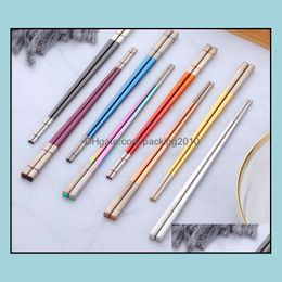 Chopsticks Flatware Kitchen Dining Bar Home Garden 304 Stainless Steel 6 Colours Electroplated Titanium Anti-Skid Chops Dhutc